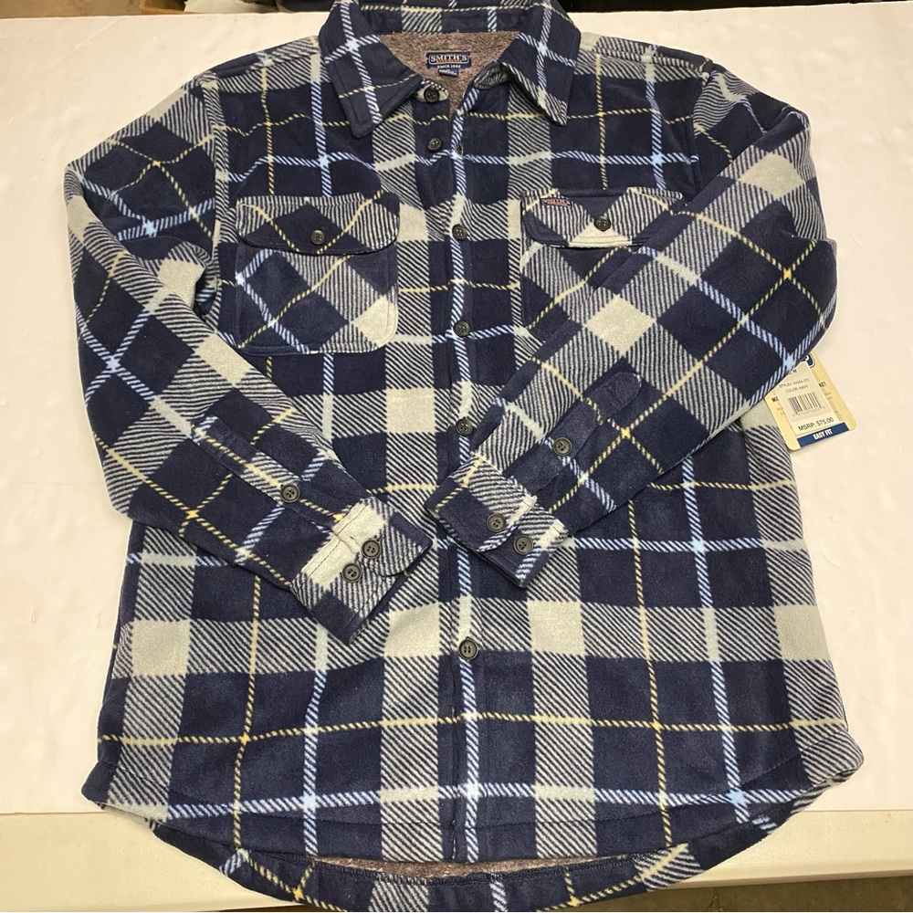 NEW! Mens M Smiths Workwear Sherpa Lined Micro Fleece Shirt Jacket Flannel Navy